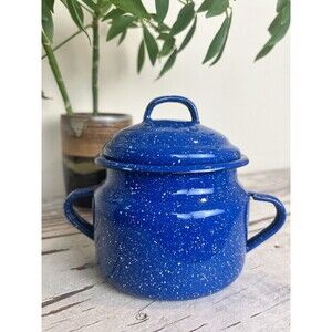 Vintage Blue Granite Ware Blue White Granite Speckle Steel Enamelware Retro 6”